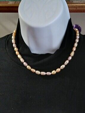 Vintage 1990s Majorica Pastel Baroque Pearl Necklace 17.5" Box & Papers